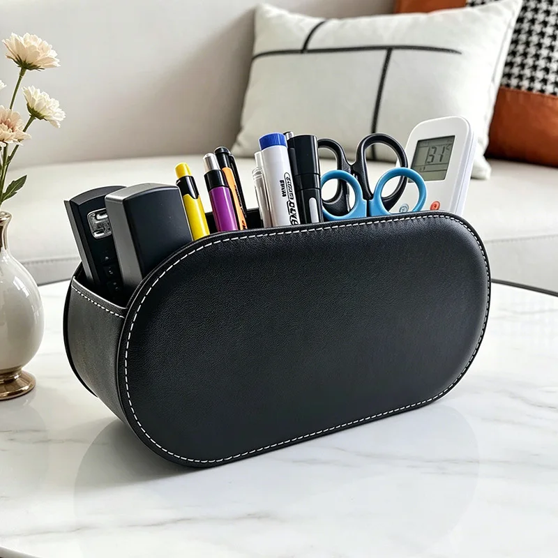 PU Leather Desktop Storage Box Remote Control Holder Cosmetic Organizer Pen Holder Office Desk Sundries Container