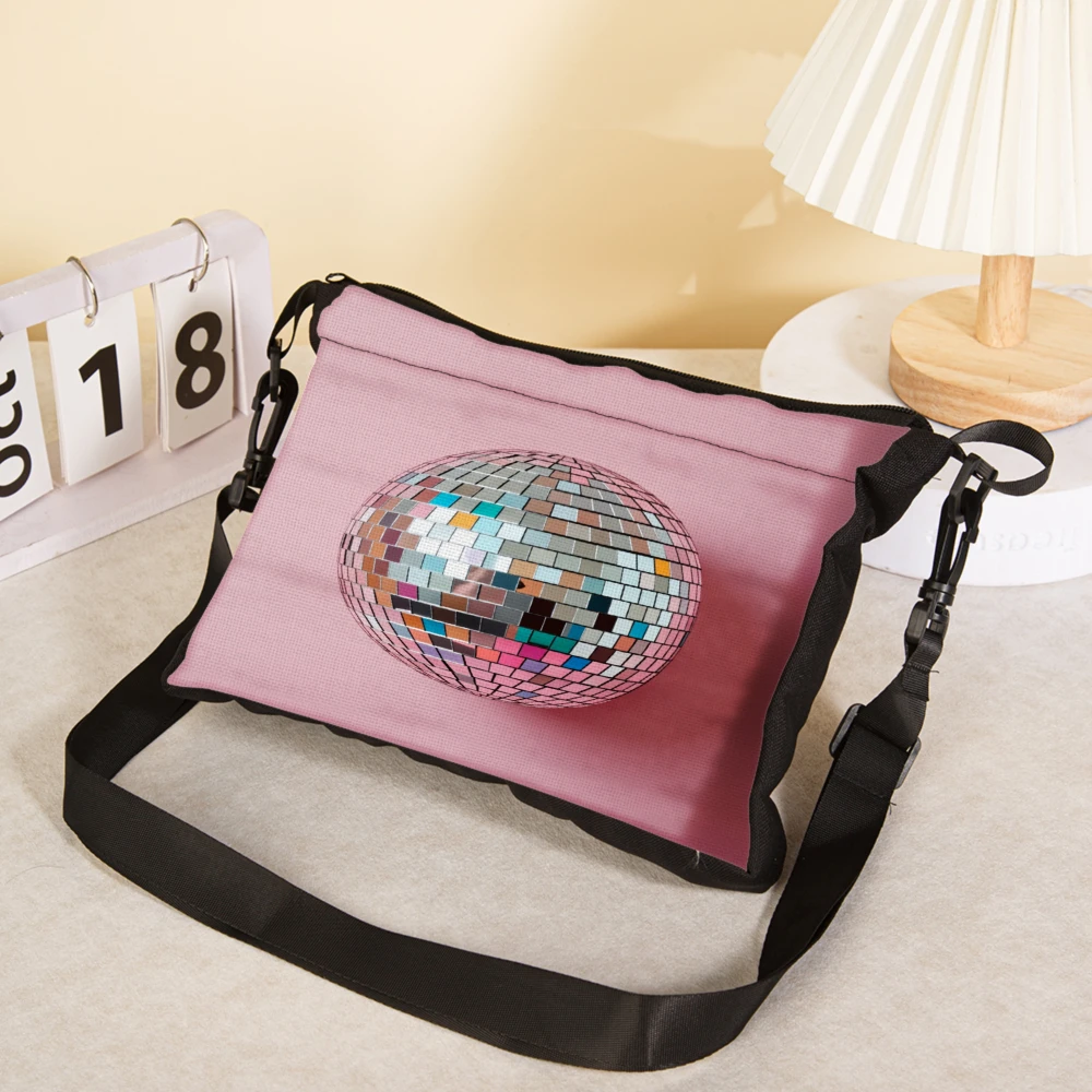 Pink Crossbody Bag With Disco Ball Print Shoulder Bags For Women And Girls Party Festival Travel Everyday Use Fashion Accessory