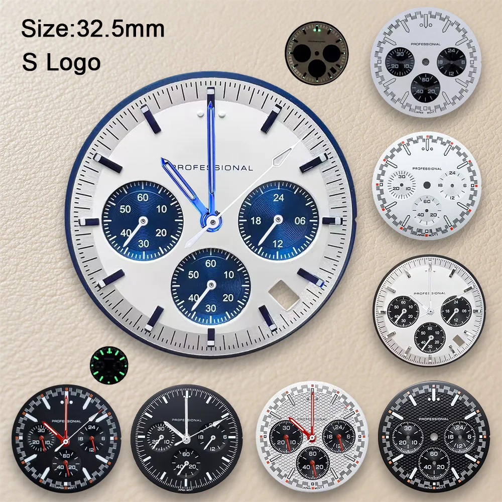 New 32.5mm S Logo Dial Fit VK63 Movement High-Quality Green Luminous Speed Dial Watch Modification Accessories