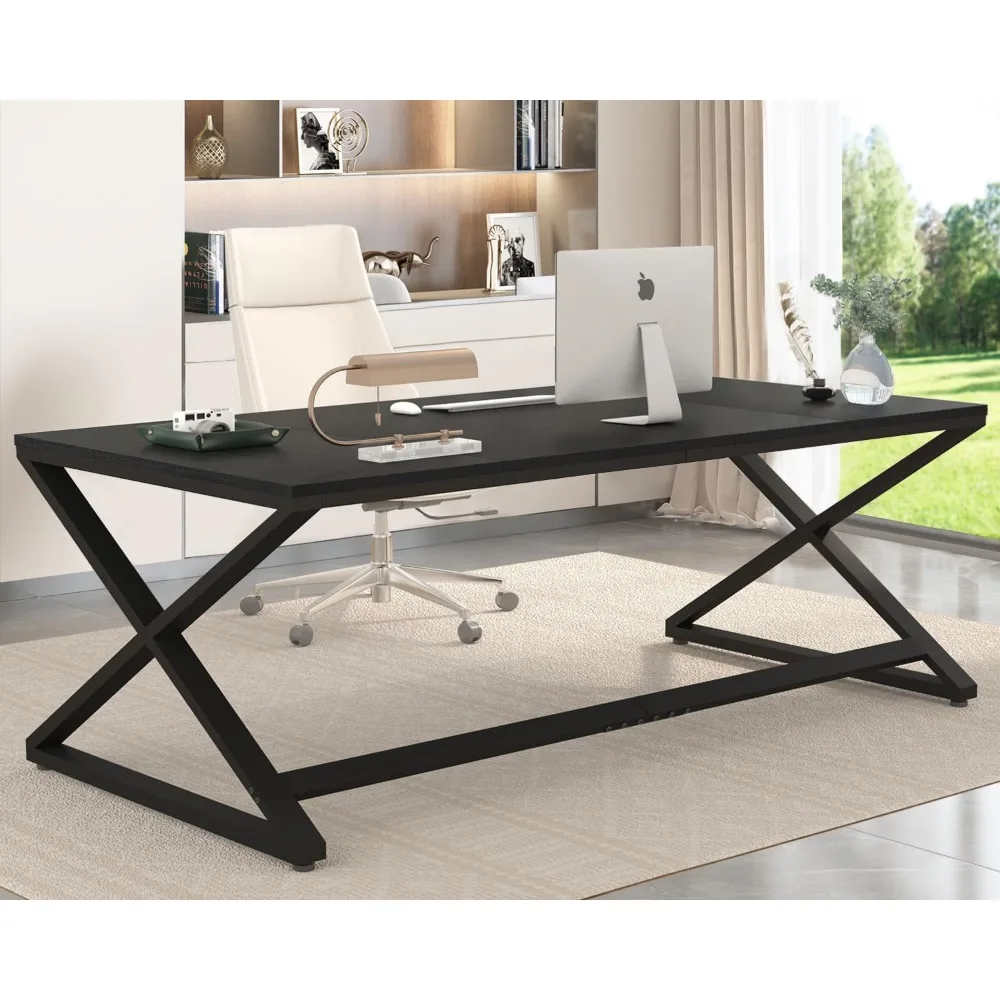 

Large Black Desk, 70.8” Long Computer Desk for Home Office, Modern Wide Executive Work Desk for Writing Study, Simple Wood Meta