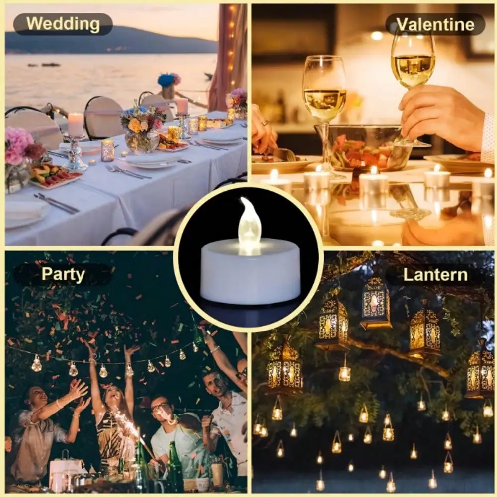 200/100/50pcs Flameless Tea Lights Warm White Lighting Included CR2032 Battery Last More Than 200+Hours Flickering Fake Tealights For Holiday Decoration, Birthday Party Decoration, Prayer Blessing, Wedding Decoration And Other Scenes.