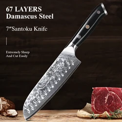 F.YOUNG 7 Inch Professional Japanese Santoku Knife 67 Layer Damascus Steel VG10 Core Sharp Meat Vegetable Kitchen Chef Knife
