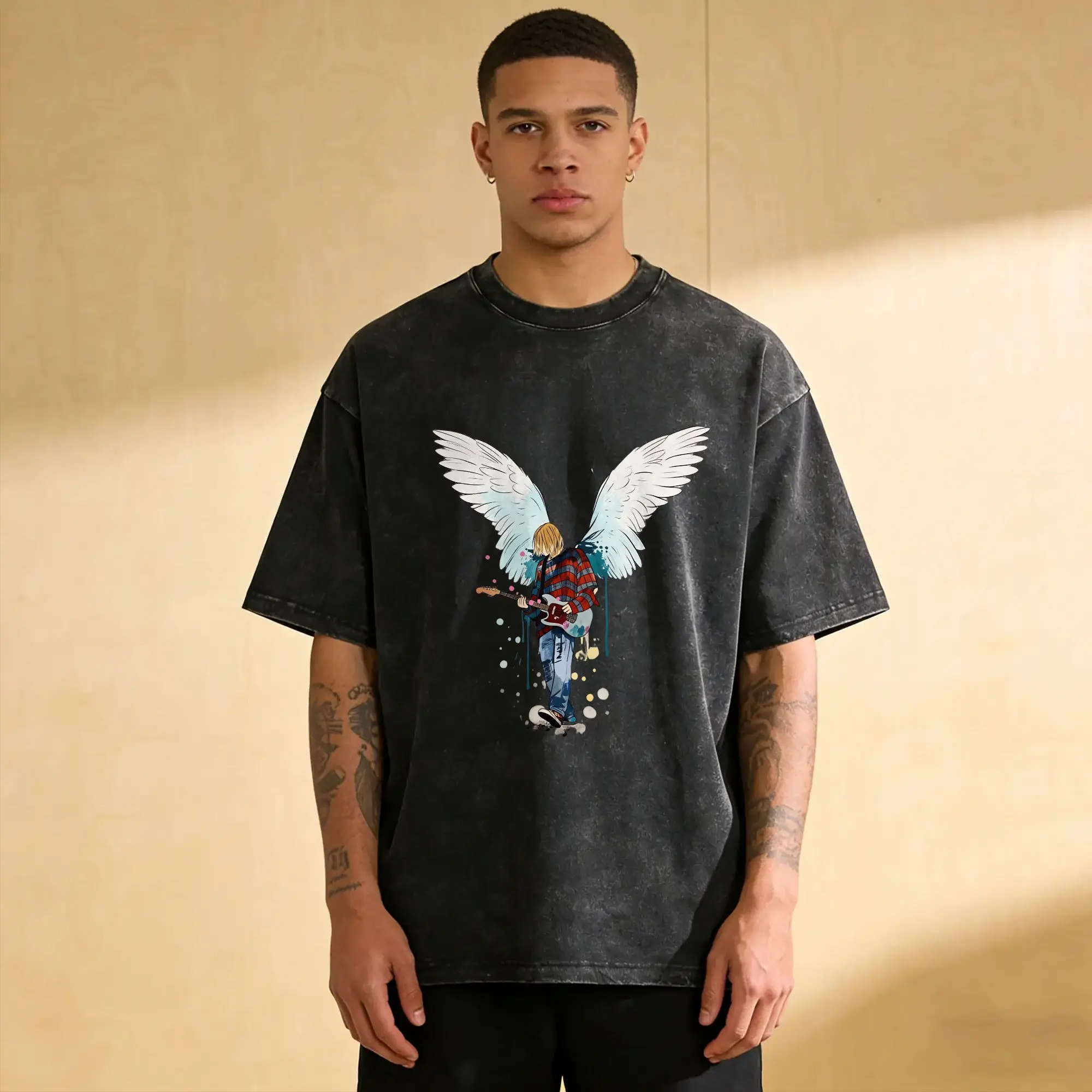 Rock K-Kurt Cobain Wings T-Shirts Men  Fashion Cotton Tees Crew Neck Short Sleeve T Shirts Gift Clothing