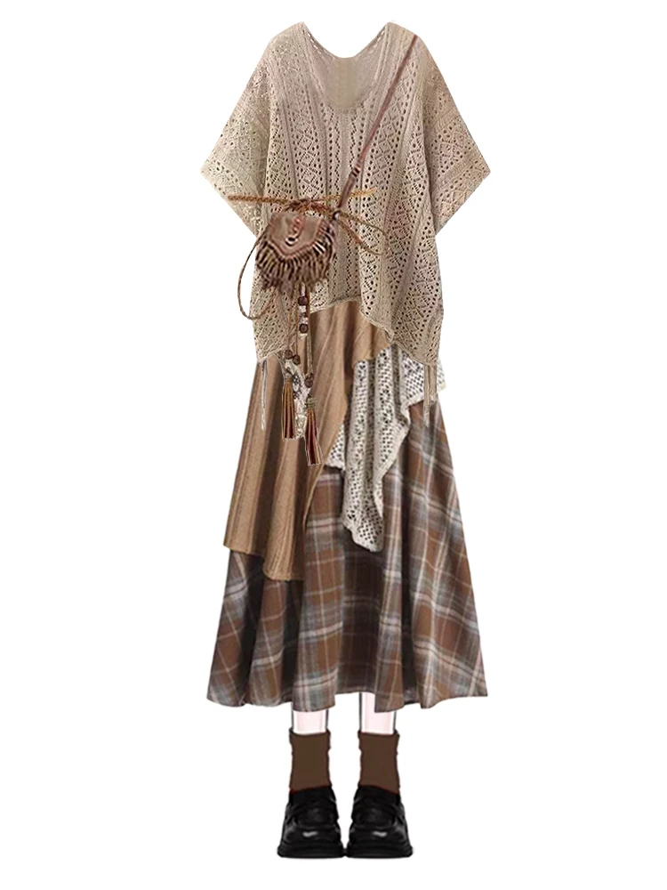 Zomer 2025, nieuwe etnische Sle hoge taille afslankrok set onregelmatige tweedelige ensemble ort Sve ronde Ne polyestervezel