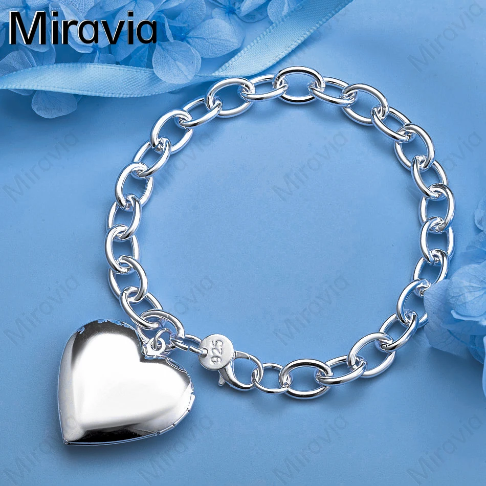 

Miravia 925 Sterling Silver Glossy Love Frame Cuban Chain Shrimp Clasp Bracelet Women Charm Holiday Gift Party Jewelry
