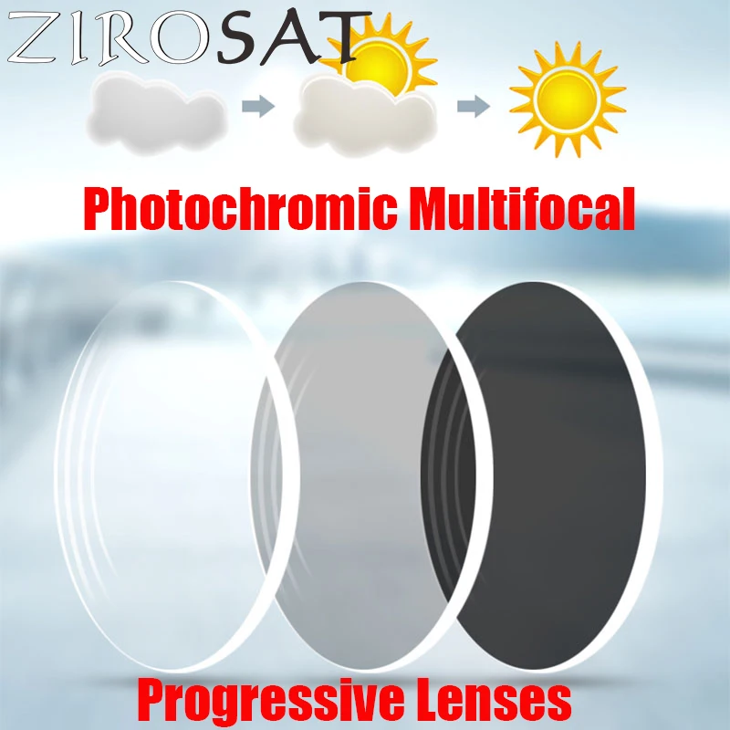 

ZIROSAT Photochromic Free Form Progressive Optical Multifocal Prescription Lenses Fast and Deep Color Change Performance