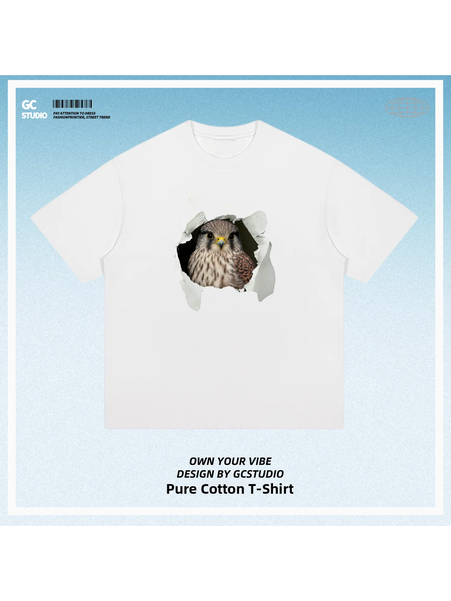 Hollow out Red Falcon Pure Cotton Short Sleeve T-Shirt Fun Print  Design Unisex Casual Commute Style Versatile round Neck