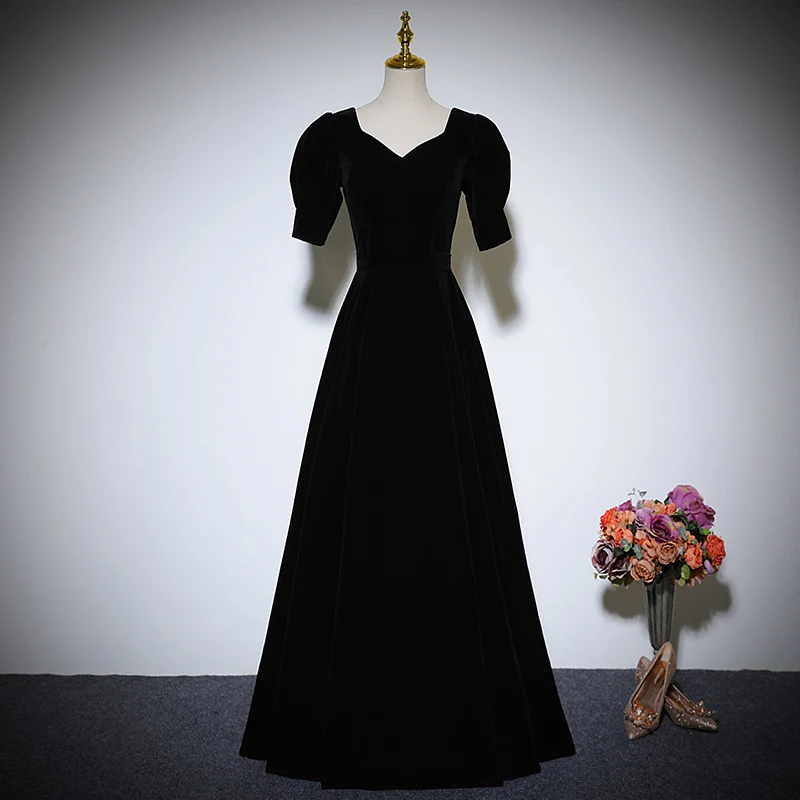 

Ele Bla Long Evening Gown Women's Faionable Slim Fit Piano Annual Meeting Dr Korean Sle Velvet ort Sve