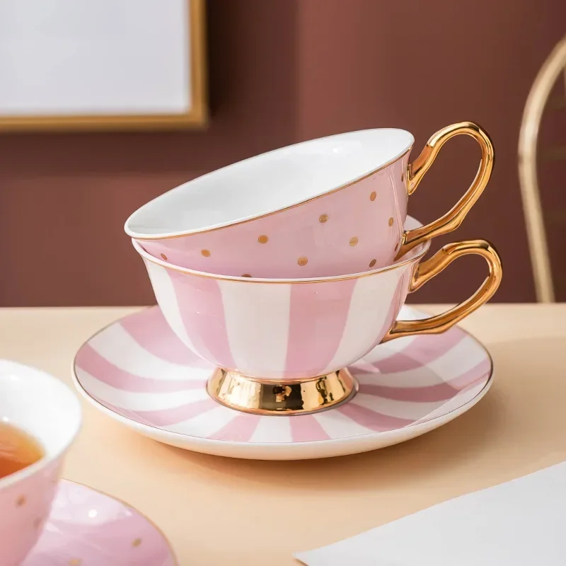 Pink Ceramic Coffee Tea Cup with Saucer Ceramic Coffee Cup Set British Afternoon Tea Mug Water Milk Latte Cups Kitchen Drinkware