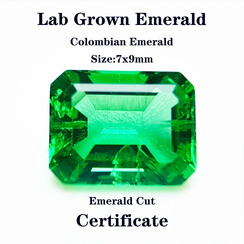 Lab Grown Columbia Emerald 7x9mm Emerald Cut for Jewelry Making DIY Ring Necklace Earrings Main Materials Seletable Certificate