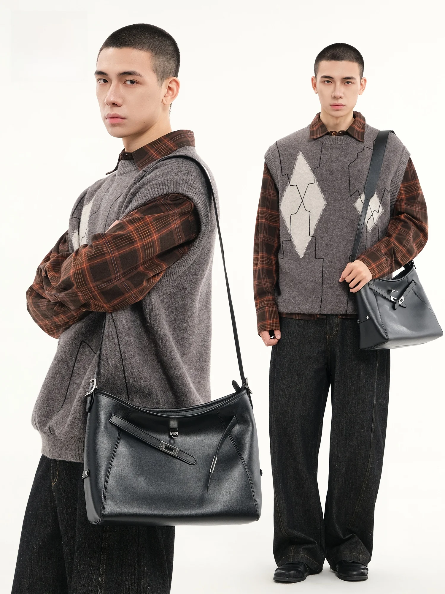 Sofia Soft Genuine Leather Crossbody Bag 2026 New Men's Bag Cowhide Single Shoulder Tote Bag Trendy Motorcycle Element Leisure