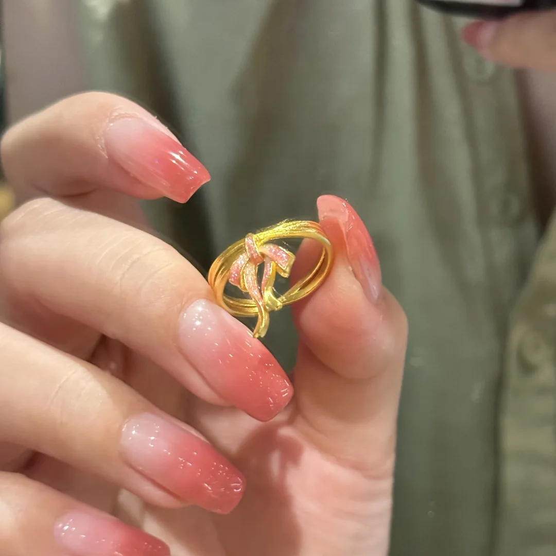 

Sweet pink enamel bowknot rings for women fashion light luxury floral ring adjustable High quality simple jewelry gifts