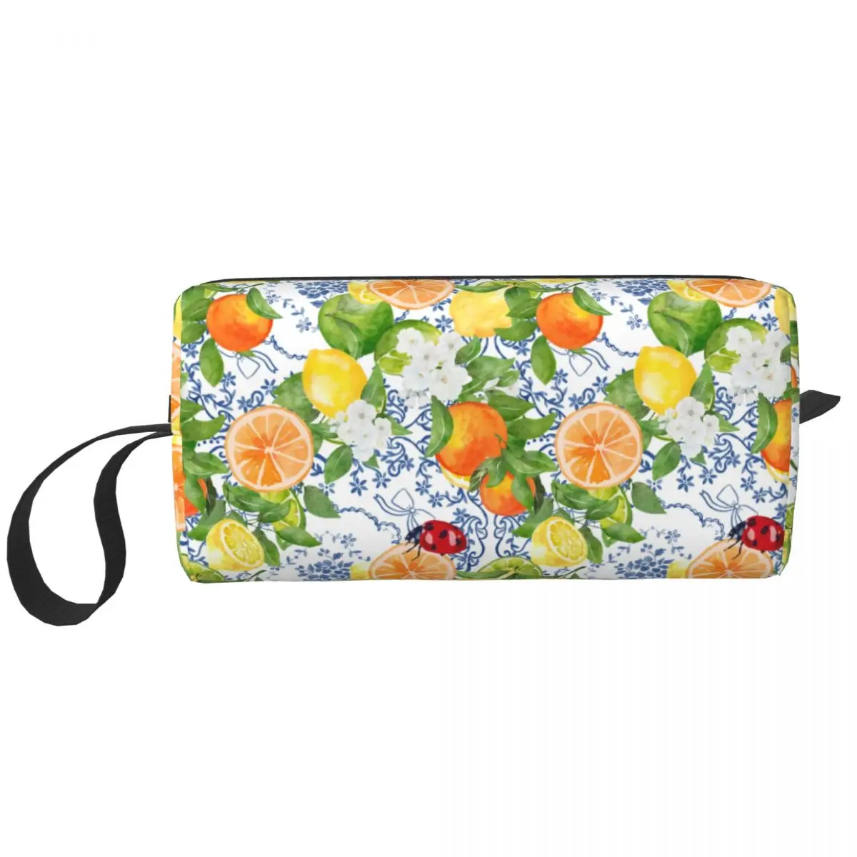 Custom Sicilian Lady Bug Lemon Orange Tile Makeup Bag Women Travel Cosmetic Organizer Cute Storage Toiletry Bags