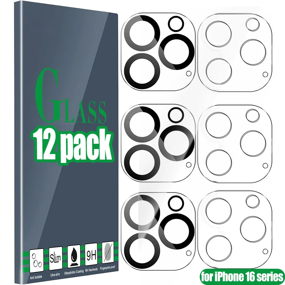 

12pcs Tempered Glass for IPhone 16 Pro Max 16plus Lens Protectors Back Camera Protective Films HD Glass Film for IPhone 16 Plus