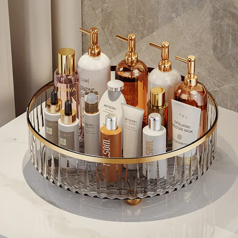 360° Rotating Cosmetic Organizer Light Luxury Perfume Skincare Jewelry Organizer Desktop Makeup Storage Tray Kitchen