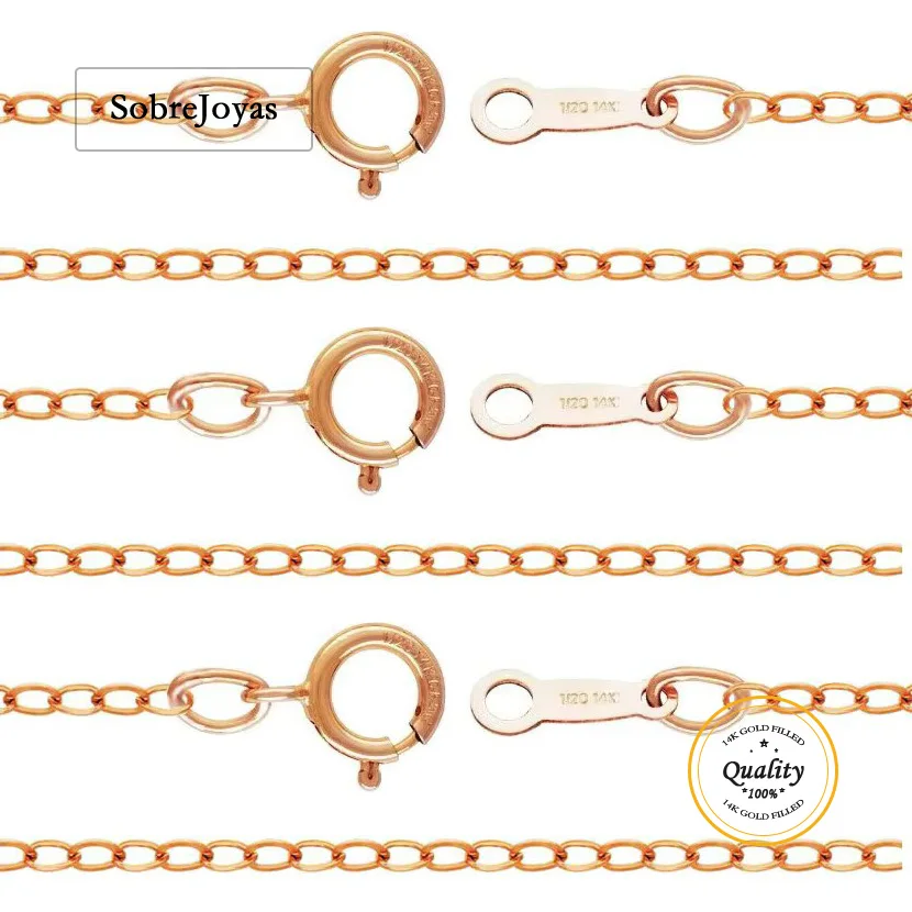 14K Rose Gold Filled Necklace with Spring Clasp, Hammered Flat Cable Chain, Finished, 40cm, 45cm, 1.3mm, Wholesale Findings