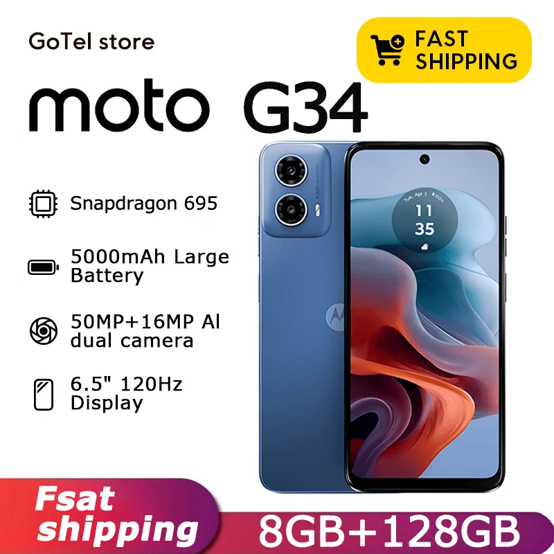 Смартфон Motorola Moto G34 5G, 6,5 дюйма, 120 Гц, ЖК-дисплей, 5000 мАч, 50 МП, камера Snapdragon 695 Global ROM