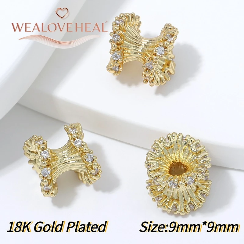 perlen für schmuckherstellung, 8mm 9mm Sunburst Spacer Perlen 4mm Großloch 18K Vergoldetes Messing Micro Pave CZ Spiky für DIY Armband Halskette Schmuckherstellung – Detail 31