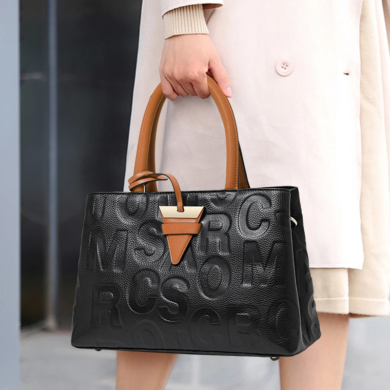 

Женская большая сумка из натуральной яловой кожи — трансформируемая для портативного портативного использования, на одно плечо и через плечо, трапециевидной формы с Le