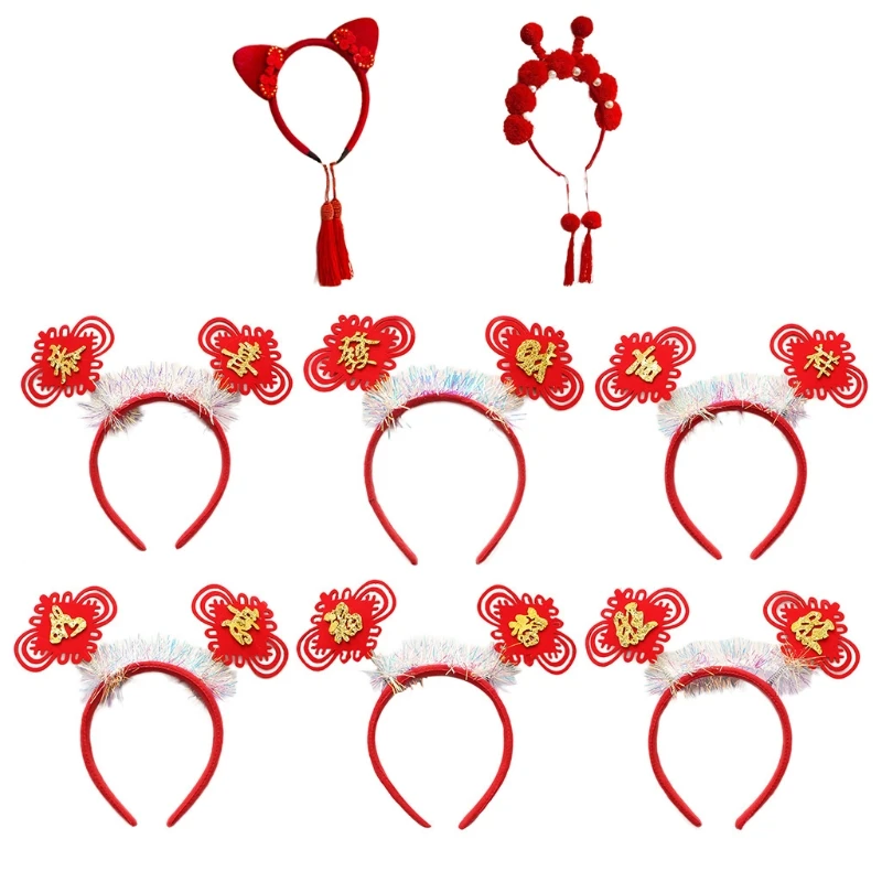 

Chinese Children Red Headband Hanfu Knot Tassels New Year Festive Hair Hoop Bowknot Holiday Party Hair New Dropship