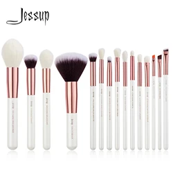 Jessup-Juego de brochas de maquillaje profesionales, 15 piezas, brocha de maquillaje Natural-sintético, base en polvo, detalle de ojos, blanco perla T222