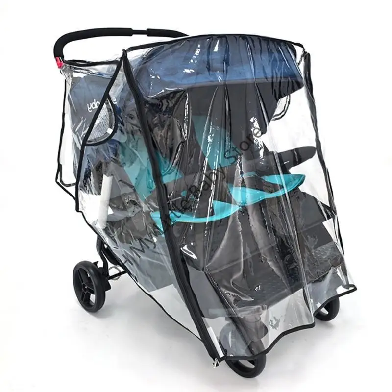 M76C عربات مزدوجة غطاء للمطر معطف واق من المطر إيفا تصميم جيد التهوية جيب تخزين مناسب للاستخدام الخارجي للطفل التوأم #3