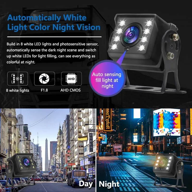 Parking Reverse Car CCD HD Backup View Camera 12V For Bus RV Truck 8 LED White Lights Color Night Vision