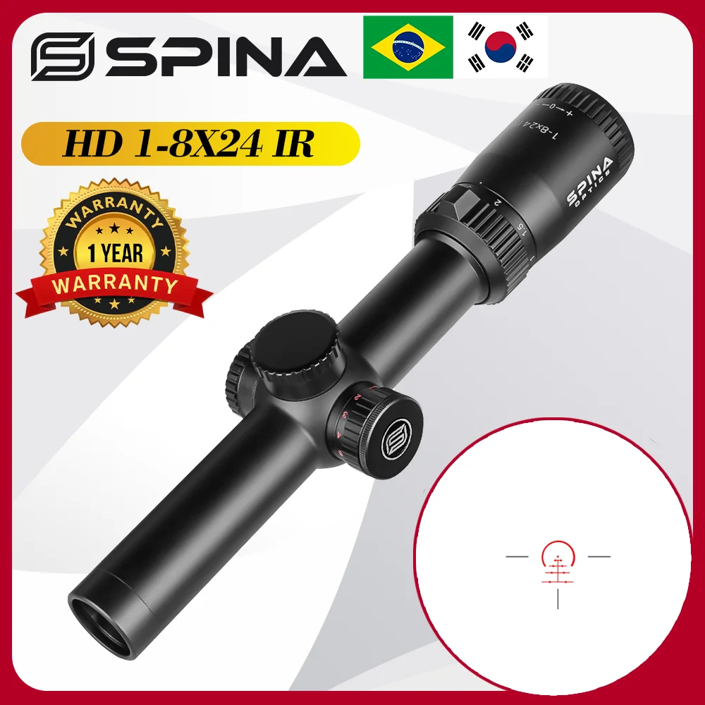 SPINA Optics 1-8x24 Long Eye Relief Rifle Scope Tactical Optical Sight 1/2 MOA Turret Illuminated Reticle Riflescope Collimitor