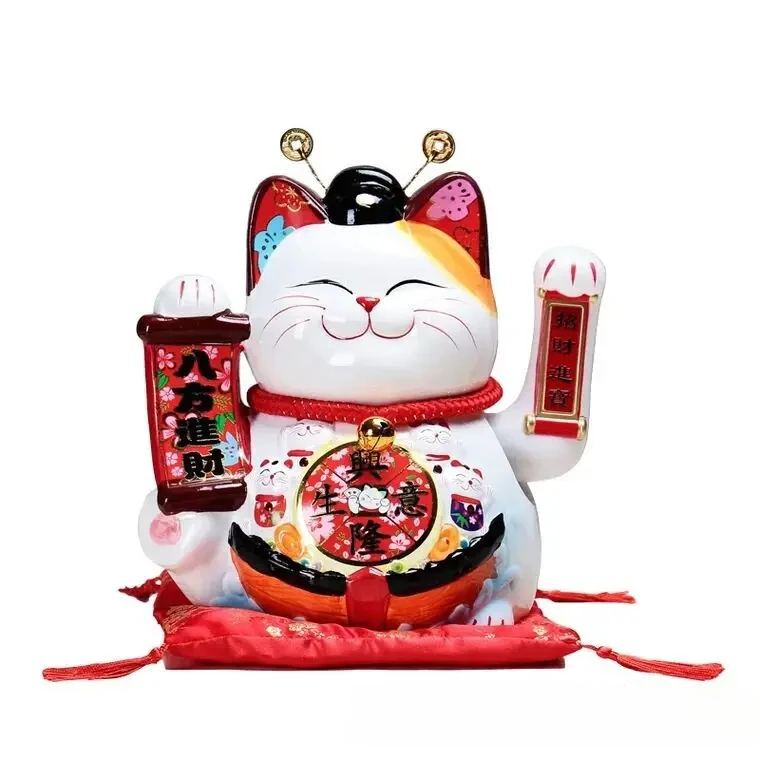 13 Inch Handicraft Waving Hand Lucky Cat Fortune Cat Gift Maneki Neko Welcoming Feng Shui Crafts Money Box Home Store Decoration