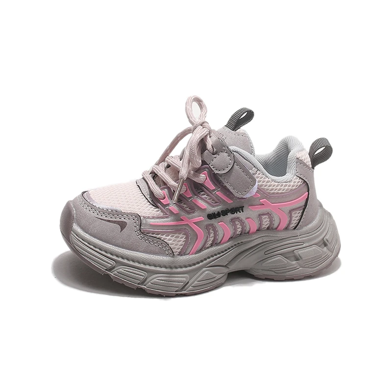 Kids Chunky Color Block Dad Sneakers Lace Up, Breathable Mesh Thick Cushion Outsole Non Slip Casual Walking Shoes EU Size 22-37