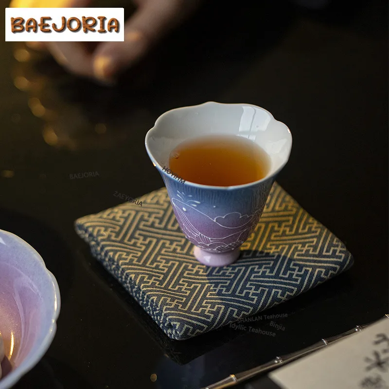 BAEJORIA 50ml Starry Sky Hand-painted Whale Arita Porcelain Teacup Antique Tea Bowl Single Cups Personal Cup Jianzhan Master Cup