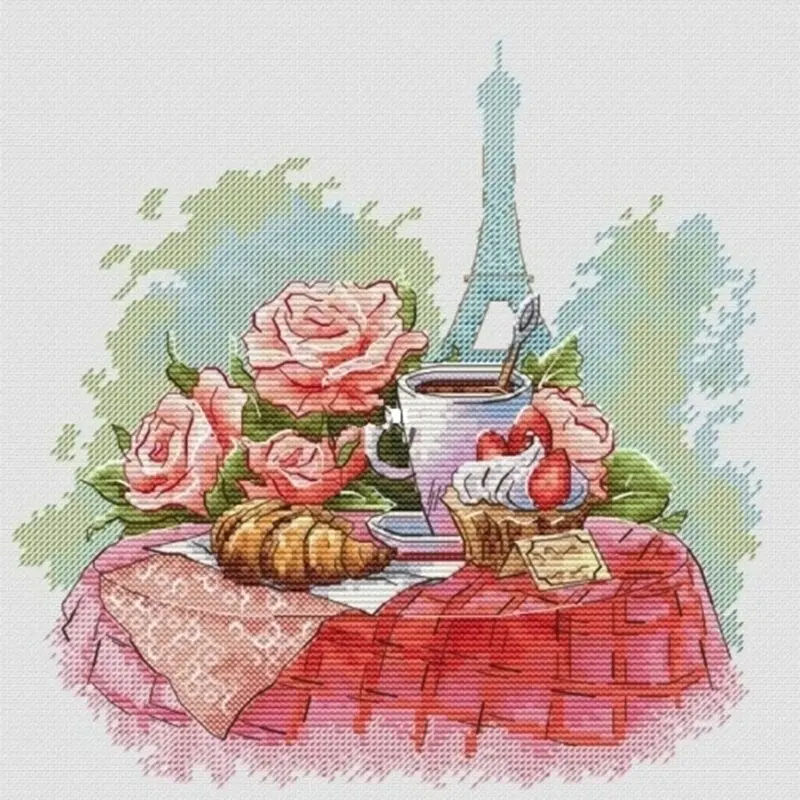 The Breakfast in Paris Patterns Counted Cross Stitch Set DIY Handmade 11CT 14CT 16CT 18CT Cross Stitch Kit Embroidery Needlework