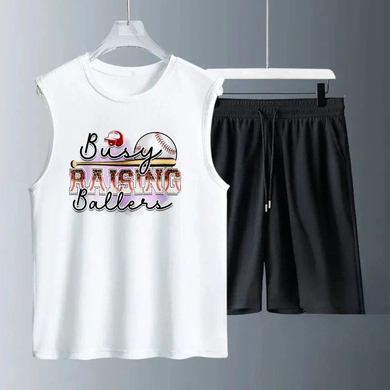 بدلة سترة رجالية صيفية بدون أكمام مطبوعة مضارب بيسبول تانك القمم + شورت ملابس تنقيط طقم صيفي للرجال سريع الجفاف #1