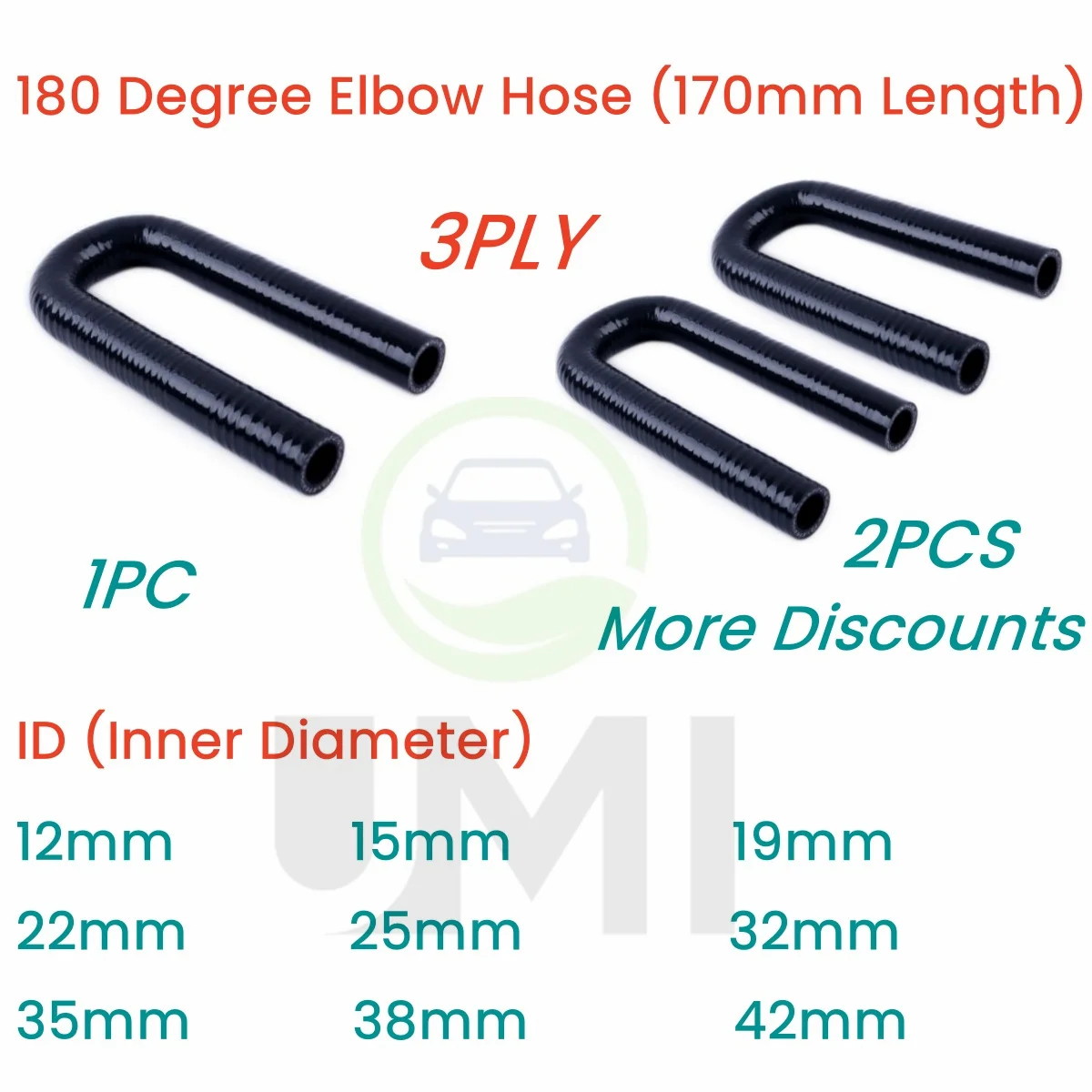 

Gloss Black 180° 180 degree Elbow Hose Silicone Coolant Intercooler ID12mm 15mm 19mm 22mm 25mm 32mm 35mm 38mm 42mm 1PC 2PCS 3PLY