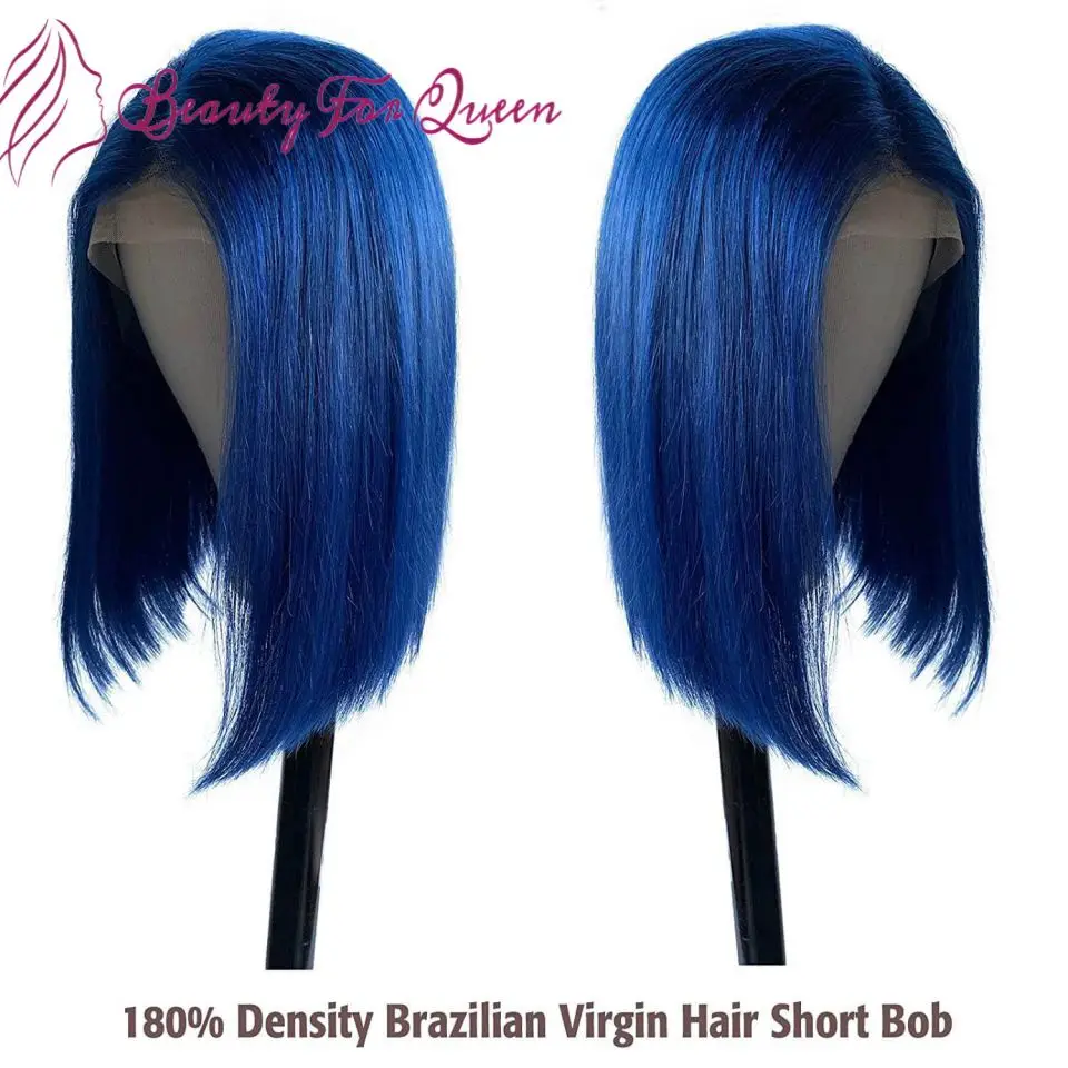 

Dark Blue Short Straight Bob 200 Density 13x4 Transparent HD Lace Frontal Wigs High Quality Brazilian Colored Human Hair Wig