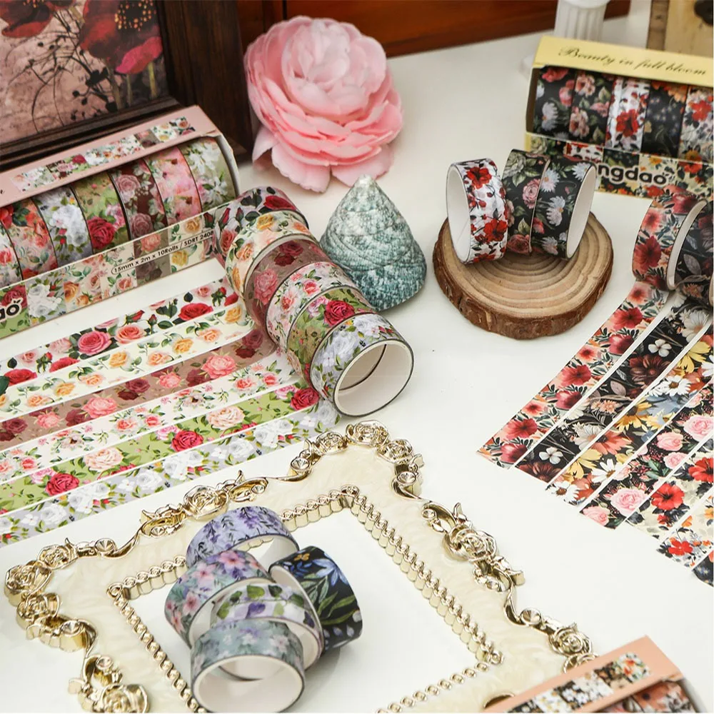 10 Rolls/Set High Quality Retro Flowers Washi Tapes PET Multipurpose Scrapbooking Stickers Colorful Deco Stickers - view 2