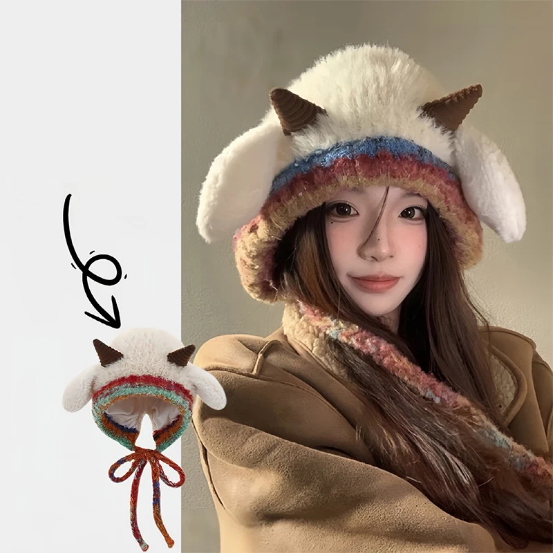 Cute Thick Plush Knitted Hat Warm Ear Protection Beanies Hat Pullover Hats〔CC55〕