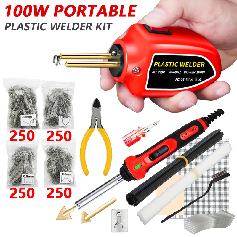 

2in1 Plastic Welder+Soldering Iron Kit 100W Portable Auto bumper Plastic Crack repair Tool weld Set With1000Pcs Welding Nail
