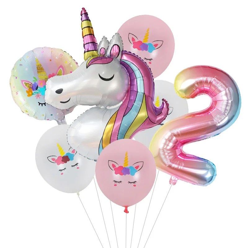 Globos de fiesta con temática de unicornio para niñas, globos redondos de aluminio, decoraciones de fiesta de cumpleaños de unicornio de 1 año,