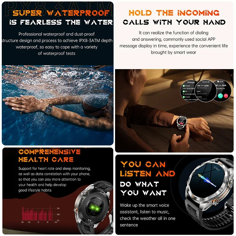 New For Huawei Outdoor Sports Men Smart Watch LED Flashlight IP69K 10ATM Waterproof 100+ Sports Modes 515mAh BT Call Smart Watch