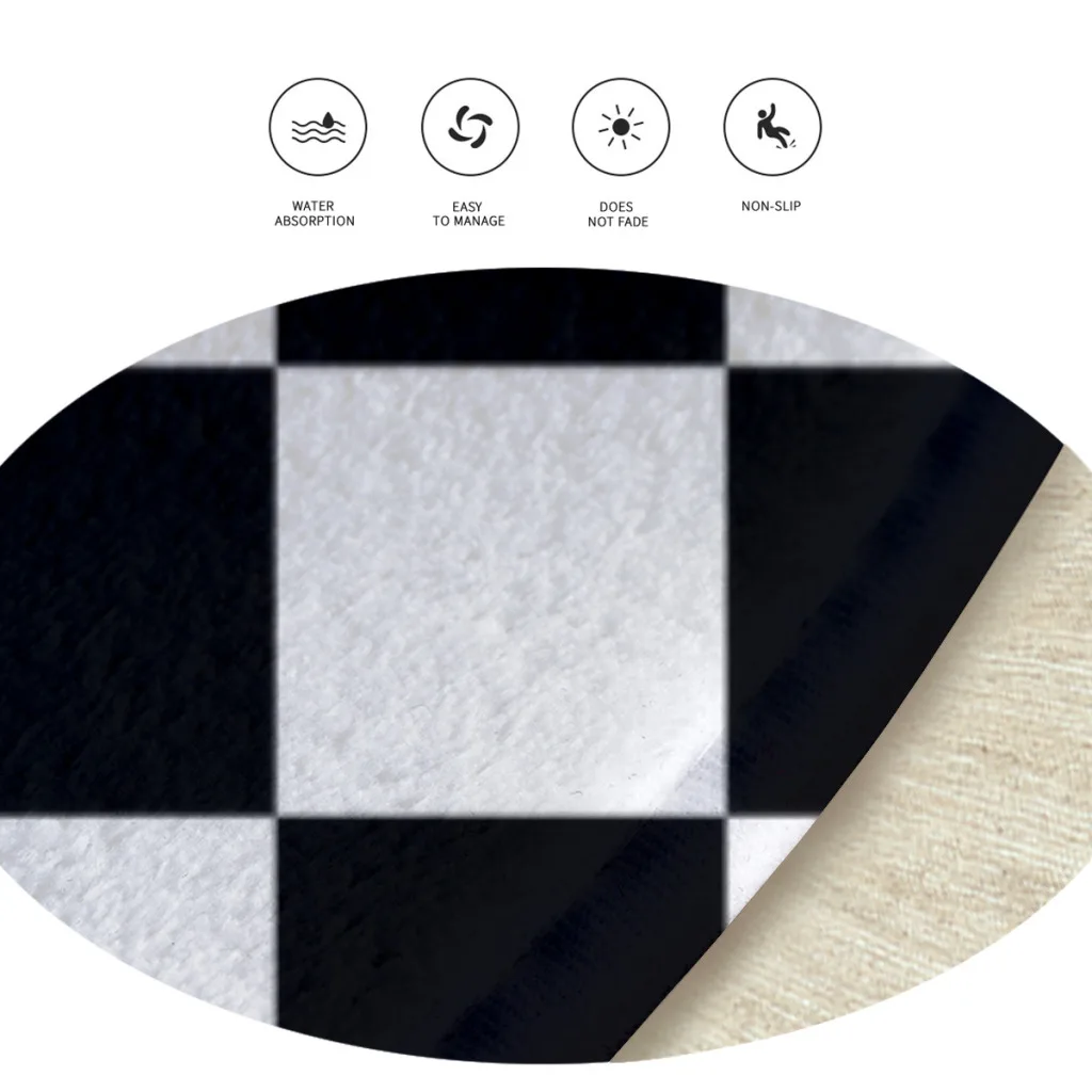 Black and White Grid Area Rug Circular Carpet Rug for Living Room Bedroom Sofa Doormat Decor Game Non-slip Floor Mat