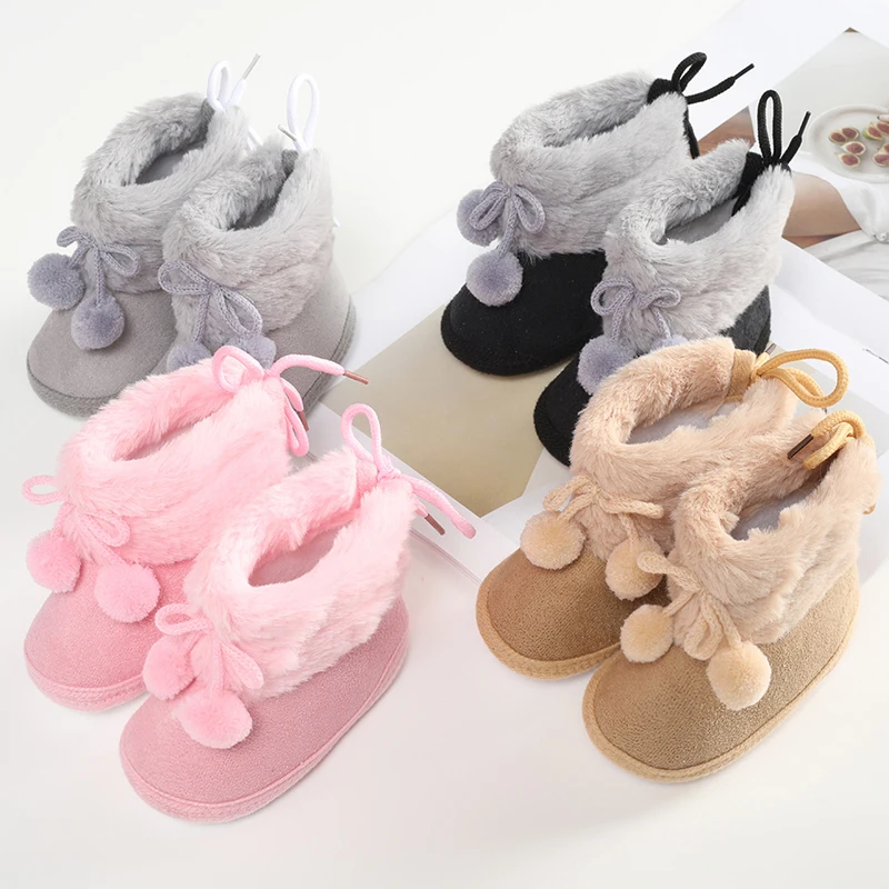 Toddler Baby Girls Boots Winter Warm Soft Sole Fluffy Cute Non Slip Shoes for Newborn Infant