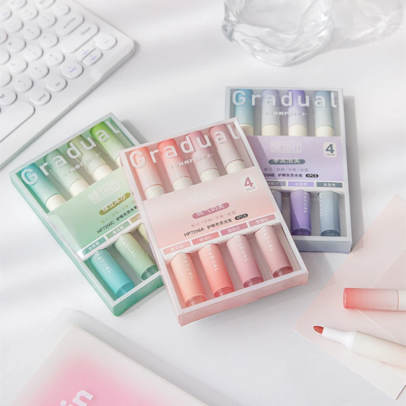 4pcs Highlighter Pens Set Summer Mild Color Gradual Sunrise Spot Liner Marker for Drawing Painting Office School A7160