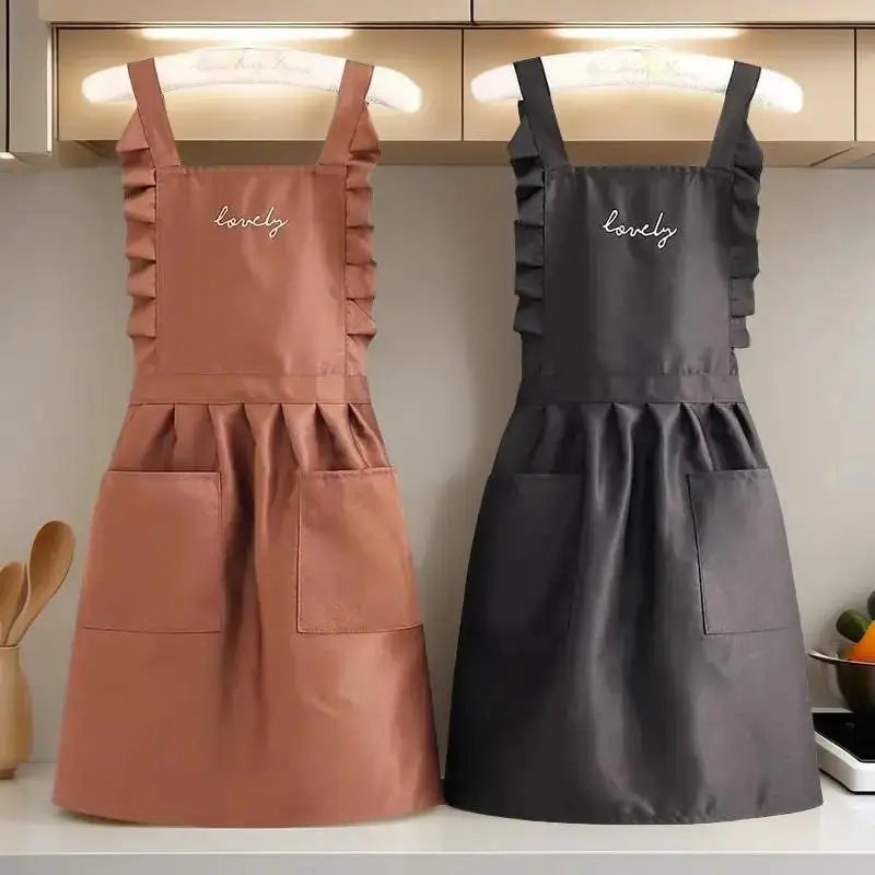 Cute Polka Dot Kitchen Apron with Ruffle Trim Sweet Heart Design Large Pocket for Home Cooking Baking Gifts