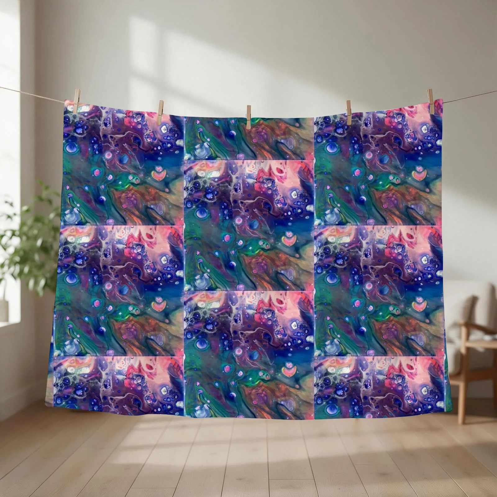fluid technique. Original painting still available. Throw Blanket couch cozy soft plush fuzzy picnic outdoor blanket