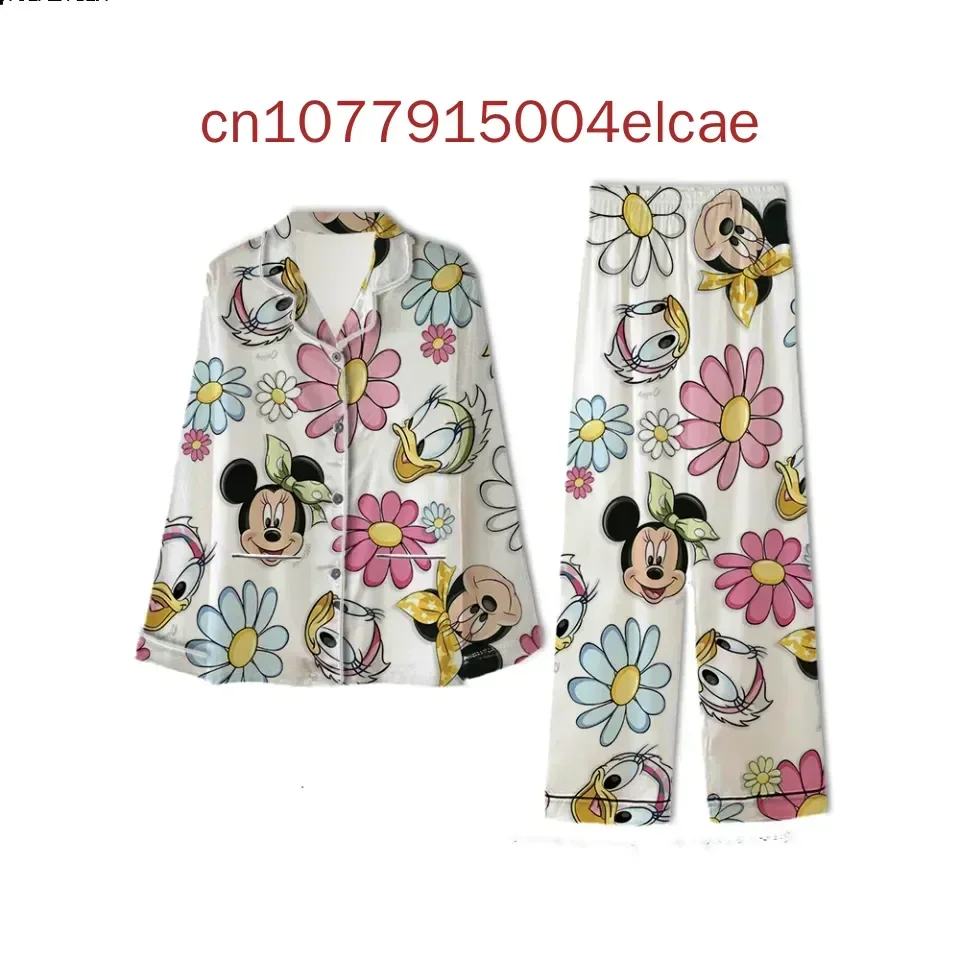 Daisy Duck Long Sleeve Pants Two-piece Set Men's And Women's Pajamas Silk Pajamas Women's Cartoon Pajamas Pants Set