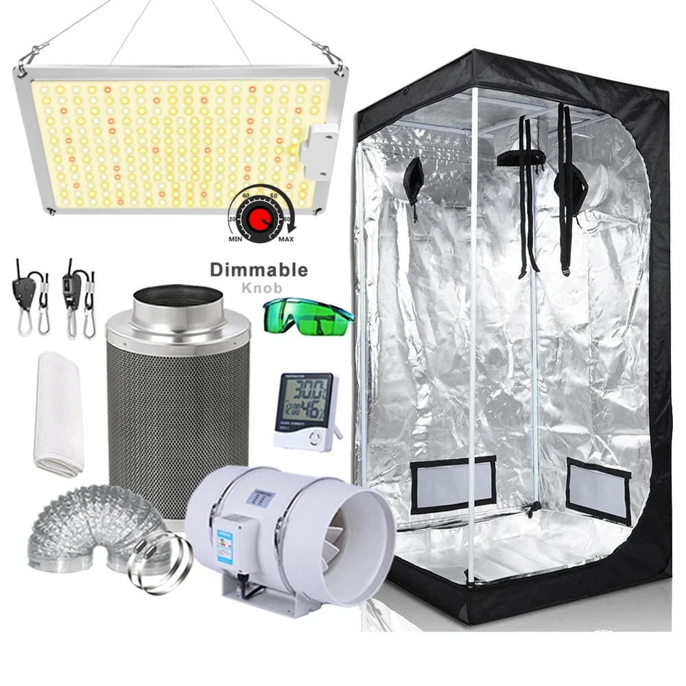 Growzelt Growbox Hydroponik-Anbausystem LED-Pflanzenlampen Komplettsets Hoher PPFD 4-Zoll-Rohrventilatoren Aktivkohlefilter
