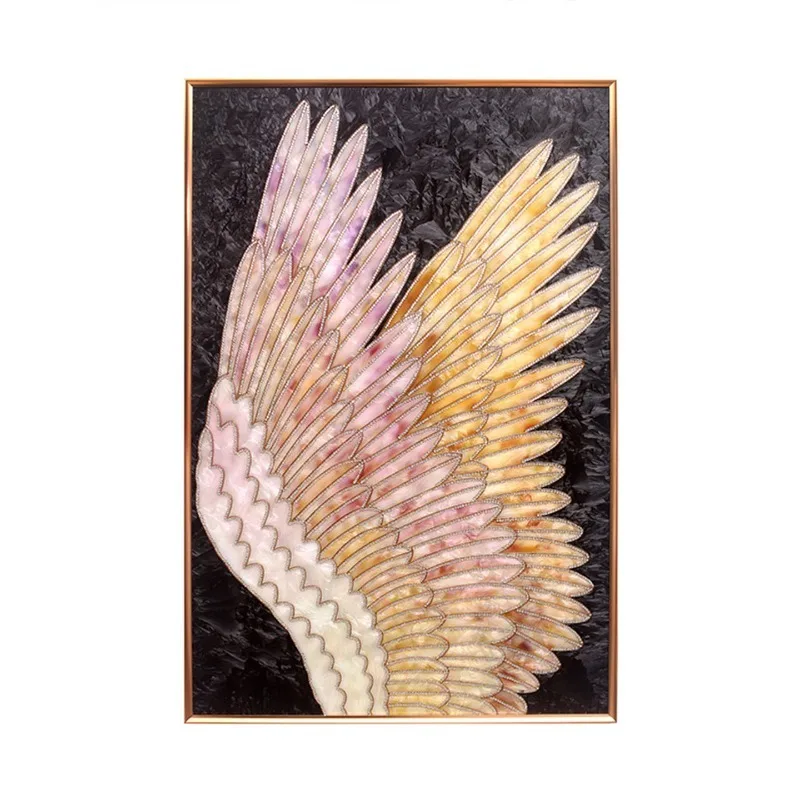 Luxury Enamel Wall Art Diamond Inlaid Wing Pattern Hanging Painting for Dining Villa Living Room