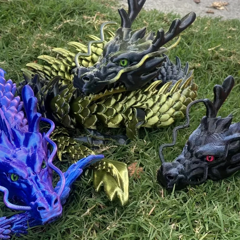 Giant 90cm 3D Printing Dragon Chinese Dragon Joint Rotated Colorful Handicrafts Desktop Ornaments Decoration Gift