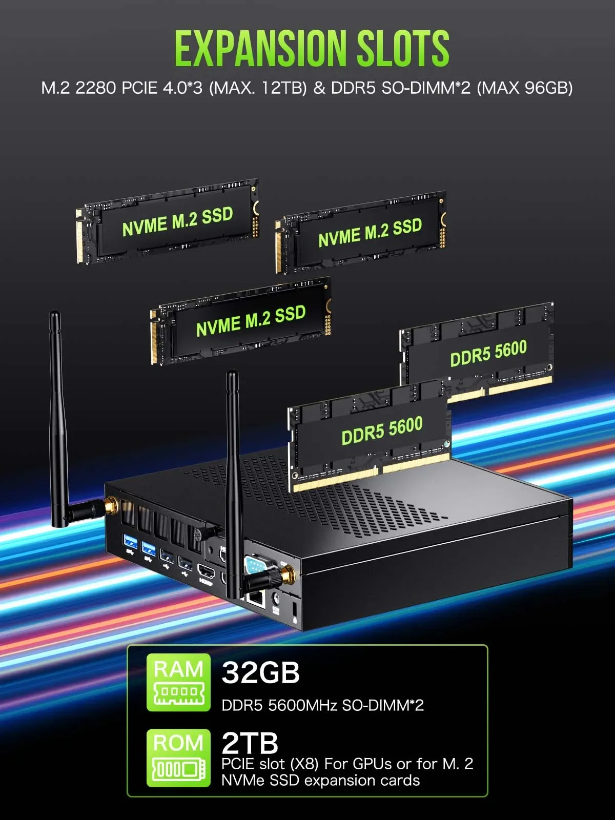 GMKtec K10 كمبيوتر صغير 13th Core i9-13900HK Windows 11 Pro 2 * DDR5 3 * PCIE SSD WIFI6 BT5.2 2.5G Lan ordinateur de Bureau كمبيوتر صغير